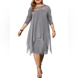 Lace Dress Women’s 2XL Gray Formal Party Mother Bride Wedding Guest Event Summer